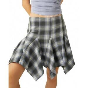 Free People Women's Xia Plaid Handkerchief-Hem Mini Skirt size S